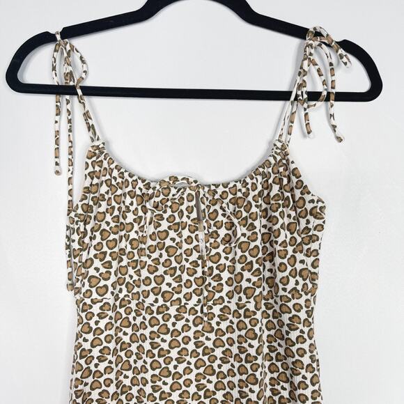 Privacy Please Small S Cream Brown Leopard Heart Print Tie Sleeve Dress Mini - Picture 3 of 11